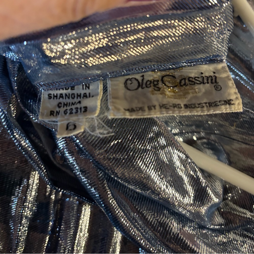 Oleg Cassini Shiny Silver Blouse Vintage